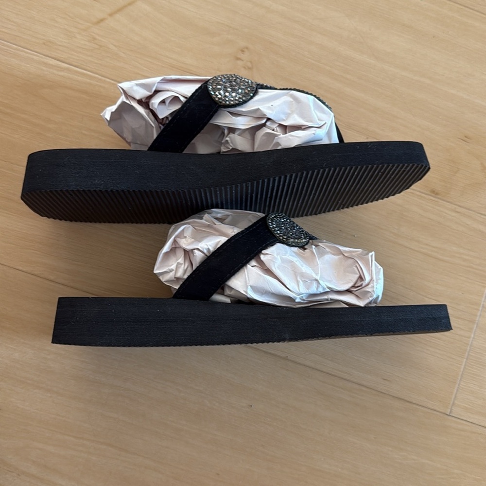WOMEN RHINESTONE FLIP FLOPS THICK SOLE PLATFORM SANDALS SUMMER BEACH SHOE SZ 6.5 - Picture 6 of 12